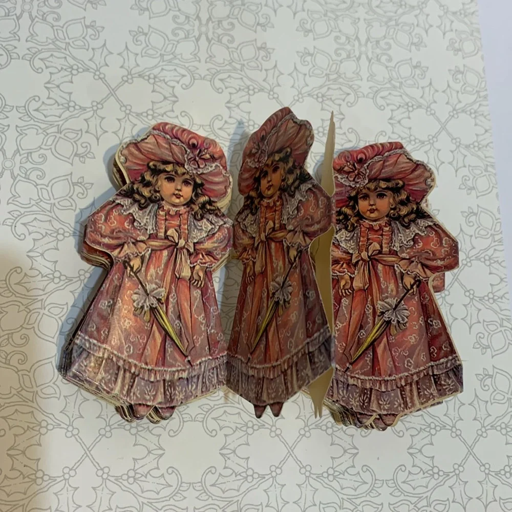 Victorian girl umbrella pink garland embossed